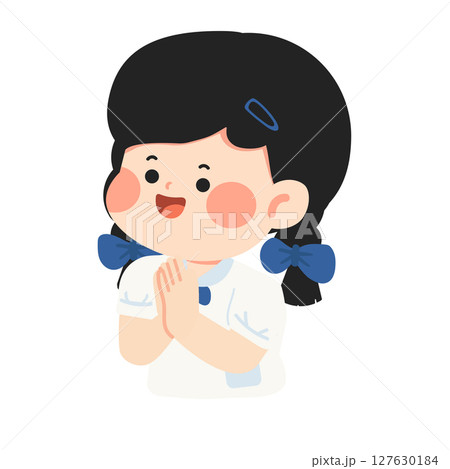 Cartoon Illustration of Thai Student Greet 127630184