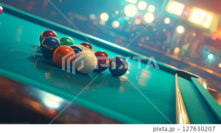 ビリヤードの沢山のボールが沢山ある風景 127630207