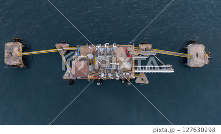 Aerial view industrial offshore oil gas terminal tanker ship, Global energy supply chain marine logistic transportation infrastructure, Oil gas industrial terminal tanker ship energy logistic industry 127630298