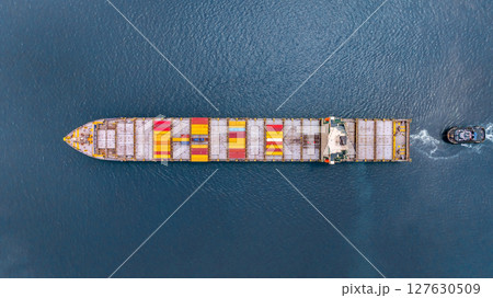 Aerial view container cargo ship freight shipping international, Global business freight shipping import export logistic transportation container ship, Container cargo ship sea freight container ship. 127630509