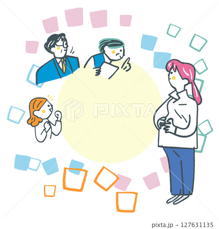 丸くつながる職場への妊娠報告とサポート ストックイラスト素材 丸くつながる職場への妊娠報告とサポート ストックイラスト素材 127631135
