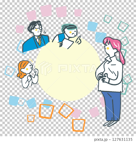 丸くつながる職場への妊娠報告とサポート ストックイラスト素材 丸くつながる職場への妊娠報告とサポート ストックイラスト素材 127631135