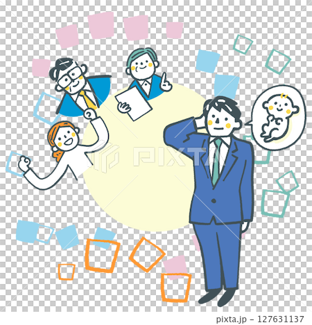 A new dad applying for childcare leave to his workplace Stock illustration material 127631137