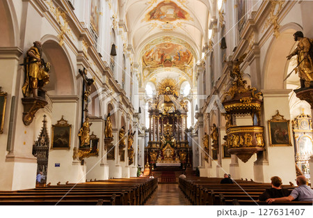 MUNICH, GERMANY - JUNE 12, 2025: Interior of St. Peter's Church, Alter Peter. MUNICH, GERMANY - JUNE 12, 2025: Interior of St. Peter's Church, Alter Peter. 127631407