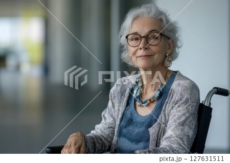 portrait of senior woman in wheelchair 127631511