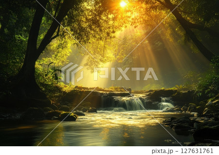 waterfall in deep rain forest jungle 127631761