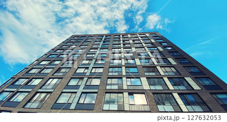 Architecture and real estate, modern residential apartment building with large panoramic windows 127632053