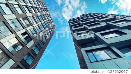 Architecture and real estate, modern residential apartment building with large panoramic windows 127632067