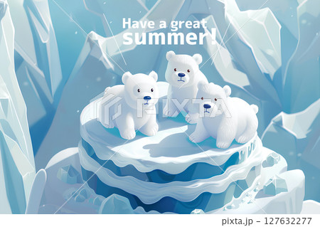 氷山のケーキとシロクマくん-3（文字入り）暑中お見舞い 127632277