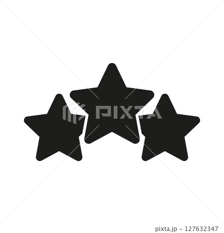 Three Stars Solid Icon. Quality Rating, Feedback Evaluation, And Excellence Recognition Silhouette Symbol. Customer Satisfaction And Review Highlight. Isolated Vector Illustration 127632347