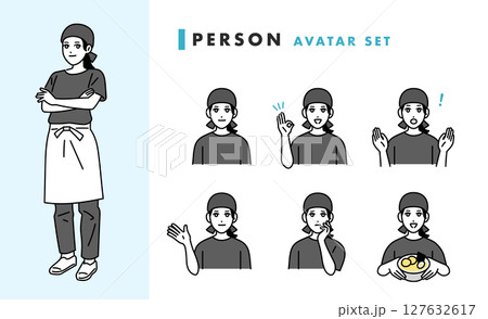 女性のラーメン屋店員のアバターセット 127632617