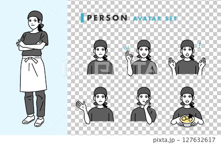 女性のラーメン屋店員のアバターセット 127632617