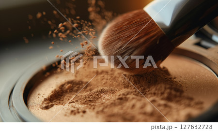Makeup brush dusting off powder close-up.のイラスト素材 [127632728] - PIXTA