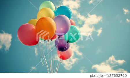Colorful balloons floating skyward. Colorful balloons floating skyward. 127632769