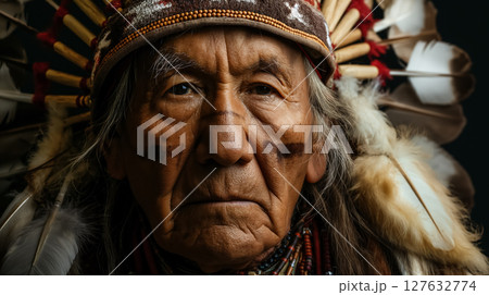 Native American elder in traditional attire. Native American elder in traditional attire. 127632774