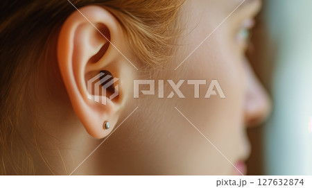 Close-up of a female's ear. 127632874