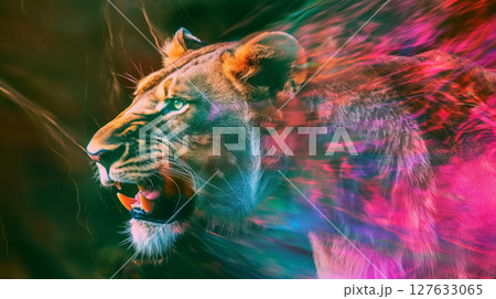 Colorful abstract lion roar. 127633065