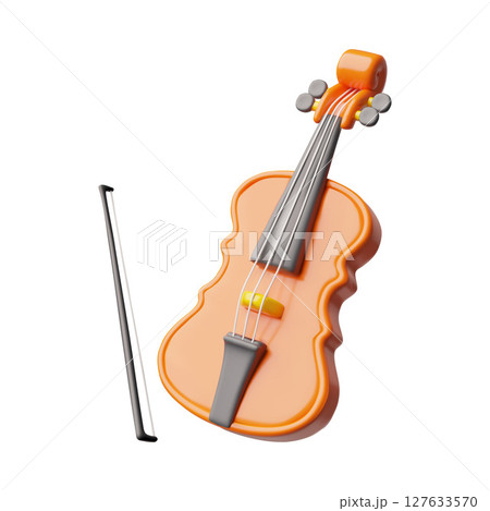 Realistic violin and bow 3d plastic style vector icon, classic string music instrument, symphony orchestra sound device 127633570