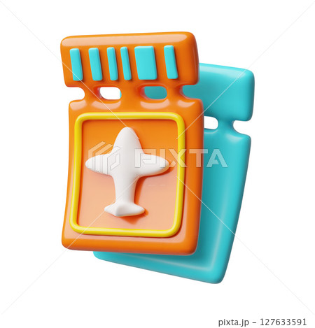 Airplane flight tickets, seat voucher or coupon for air transport 3D plastic cartoon style vector icon, Time to travel Airplane flight tickets, seat voucher or coupon for air transport 3D plastic cartoon style vector icon, Time to travel 127633591