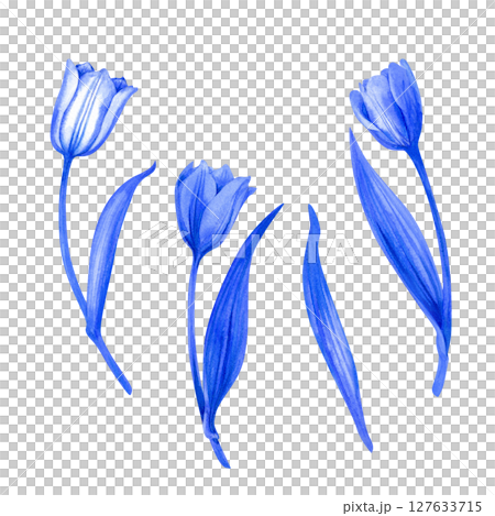 Tulip flowers in blue-and-white Delftware style, classic ceramic art. Perfect for souvenirs, postcards, kitchen decor,nostalgic, romantic 127633715