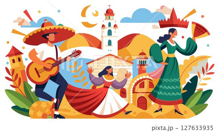 The scene is filled with the vibrant energy and passion of traditional Spanish culture. 127633935