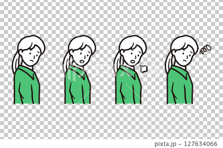 一組簡單的插圖，描繪一位憂心忡忡的女商人 127634066