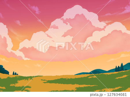 夕焼けに染まる風景 127634081