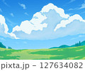 爽やかな青空と草原の風景イラスト 127634082