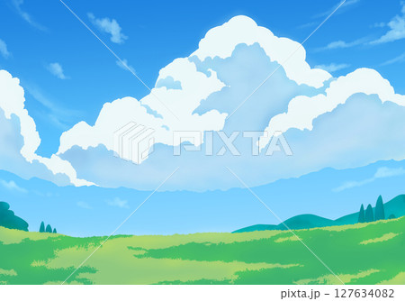 爽やかな青空と草原の風景イラスト 127634082