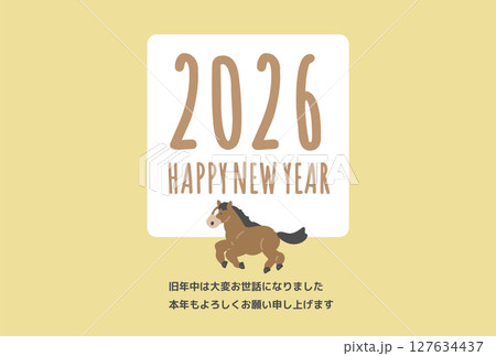 走る馬のイラスト　年賀状デザイン　2026　午年　 127634437