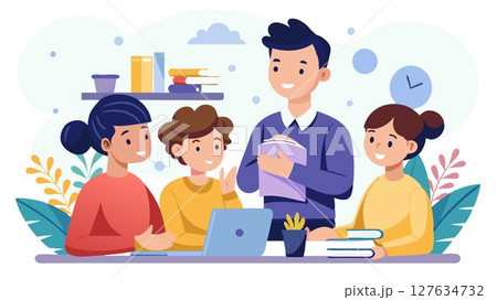 Their focused expressions and attentive postures highlight their engagement with the lesson. Their focused expressions and attentive postures highlight their engagement with the lesson. 127634732