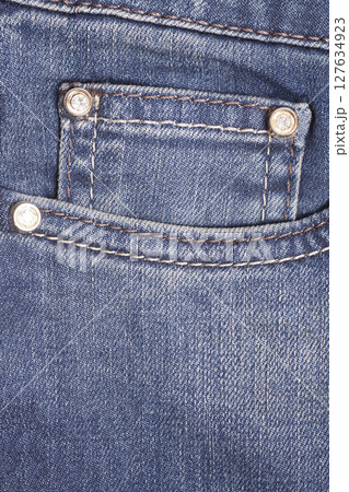 Blue jeans pocket close up 127634923