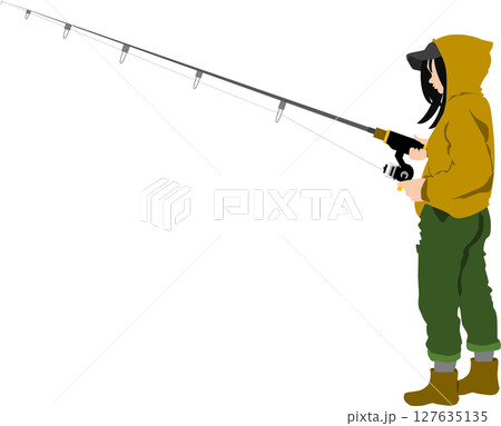 釣りをする女性のシルエットイラスト 釣りをする女性のシルエットイラスト 127635135