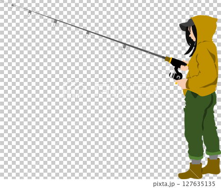 釣りをする女性のシルエットイラスト 釣りをする女性のシルエットイラスト 127635135