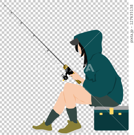 釣りをする女性のシルエットイラスト	 127635138