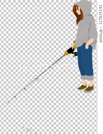 釣りをする女性のシルエットイラスト 釣りをする女性のシルエットイラスト 127635142