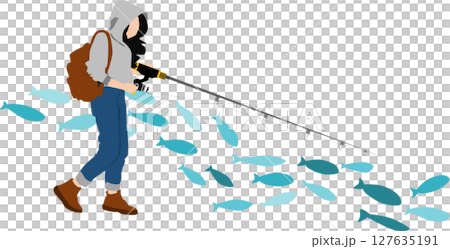 Silhouette illustration of a woman fishing 127635191