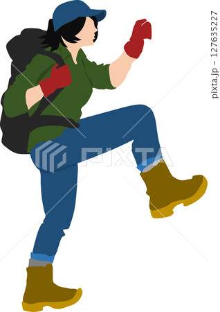 登山中の女性のイラスト	 127635227