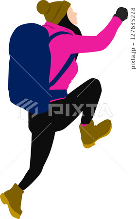 登山中の女性のイラスト	 127635228