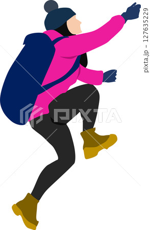 登山中の女性のイラスト	 127635229