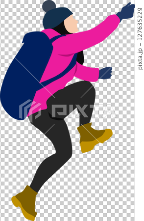 登山中の女性のイラスト	 127635229