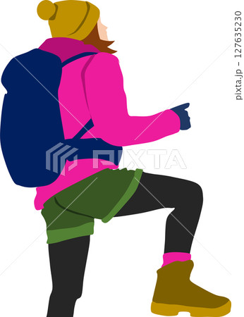 登山中の女性のイラスト	 127635230