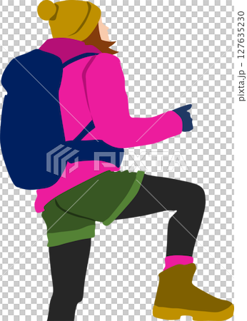登山中の女性のイラスト	 127635230