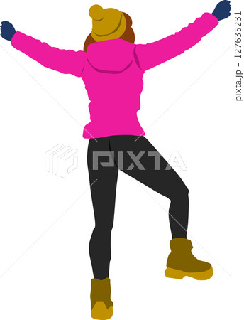 登山中の女性のイラスト	 127635231