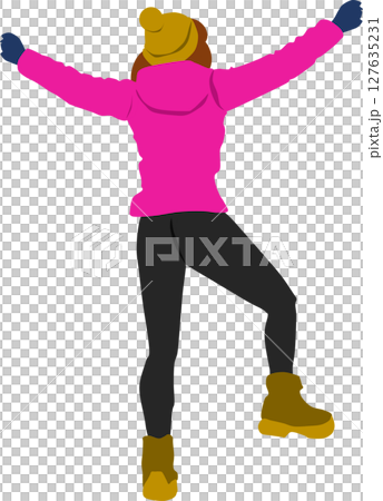 登山中の女性のイラスト	 127635231