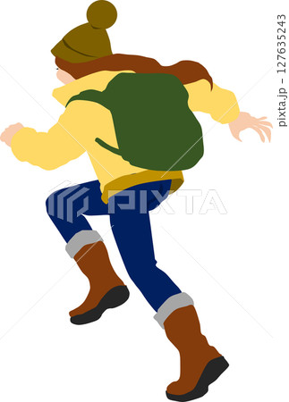 女性が登山中のイラスト	 127635243