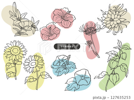 夏の花のシンプルラフなイラスト 127635253