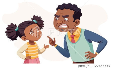 Her father attempts to engage her, his expression a mixture of concern and exasperation. 127635335