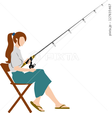 釣りをする女性のシルエットイラスト	 127635467