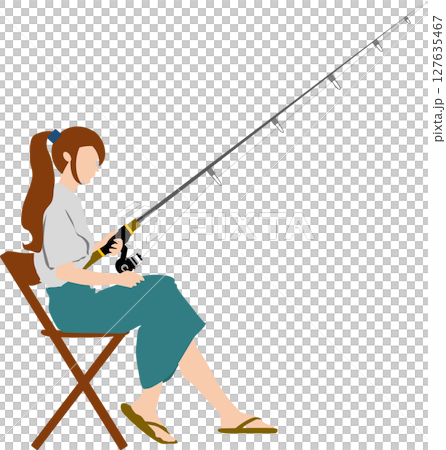 釣りをする女性のシルエットイラスト	 127635467